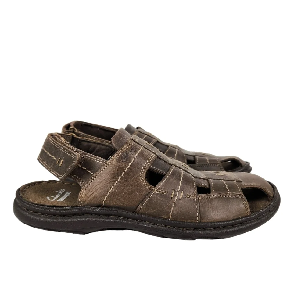 Clarks Collection Brigham Cove Dark Brown Leather Fisherman Sandals Men's Size 8